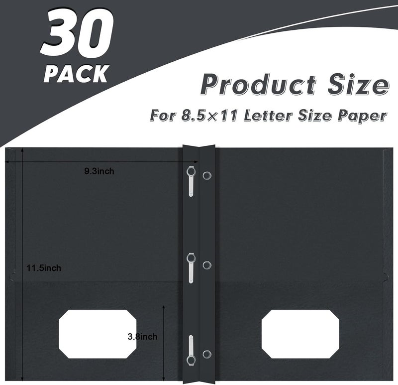 PANDRI Two Pocket Folders, 30 Pack Two Pocket Folders with Prongs, 3 Prong Folders Designed for Office and Classroom, Letter Size Black - Image 4